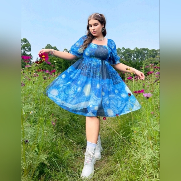 SHEIN | Dresses | Shein Starry Night Puff Sleeve Dress Selkie 22 24 26 4x  Princess | Poshmark